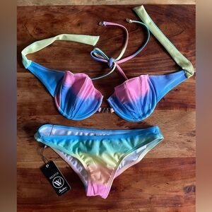 Wildfox Swim ombré rainbow seashell mermaid bikini SET